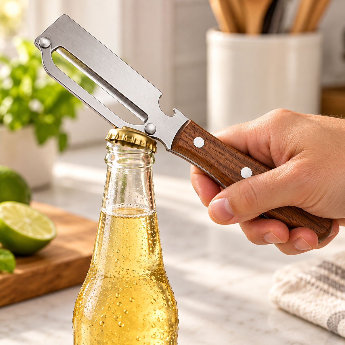 Bottle opener notch in use