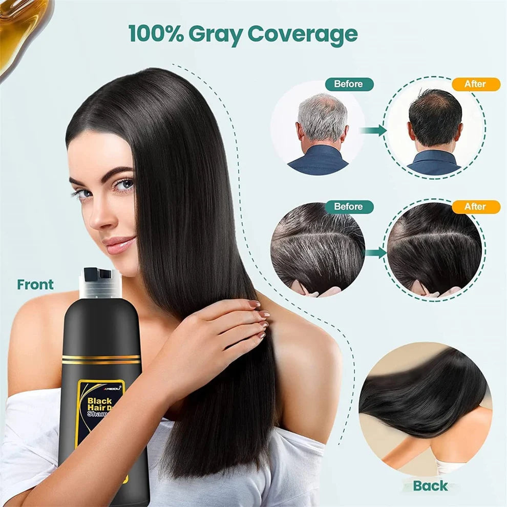 (Pack of 2) 3-in-1 Black Hair Dye Shampoo – Hair Colour Shampoo for Men & Women