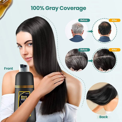 (Pack of 2) 3-in-1 Black Hair Dye Shampoo – Hair Colour Shampoo for Men & Women