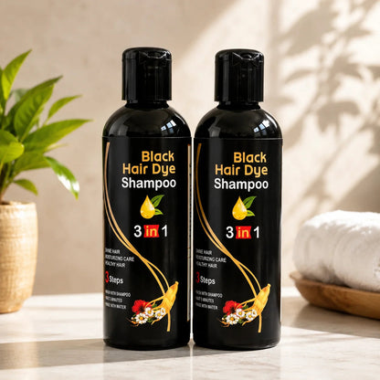 (Pack of 2) 3-in-1 Black Hair Dye Shampoo – Hair Colour Shampoo for Men & Women