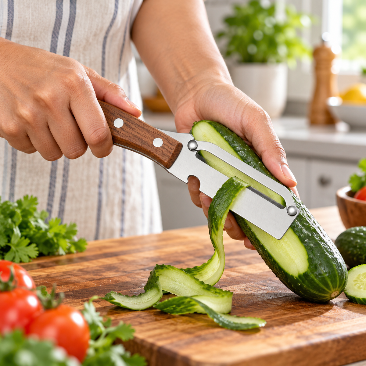 Peeler in use on cucumber