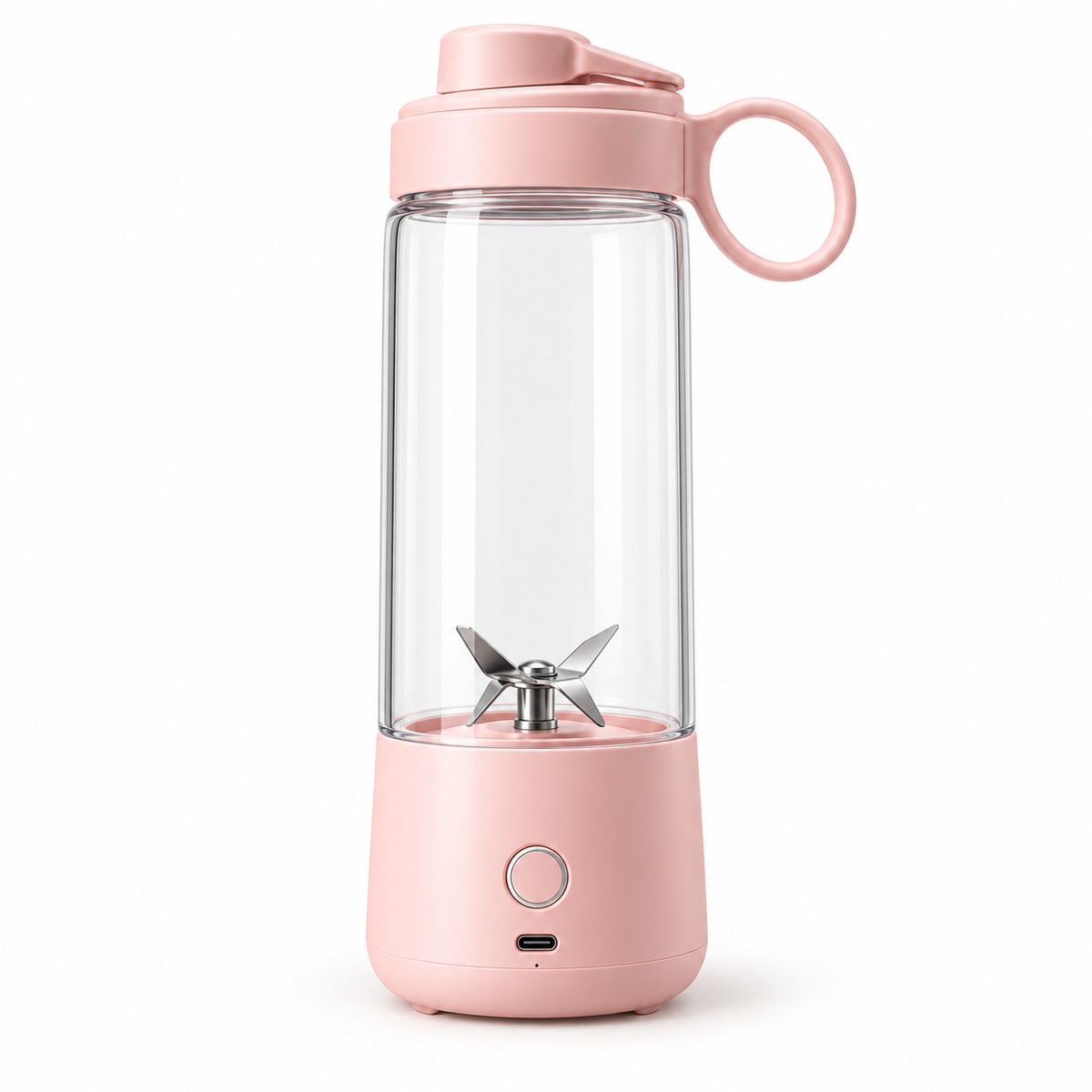 Portable rechargeable smoothie blender bottle in blush pink